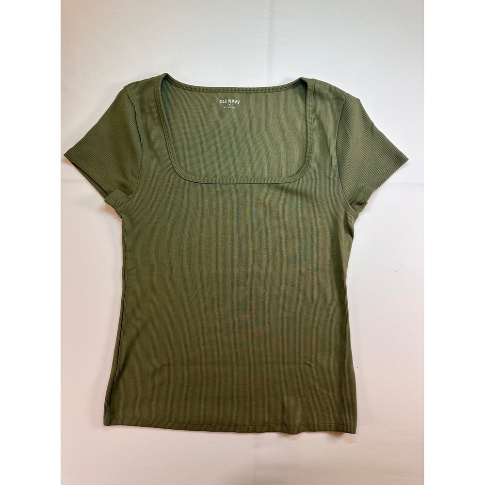 Old Navy Womens Olive Green Rib-Knit Square Neck Short Sleeve‎ Top Size M NWT